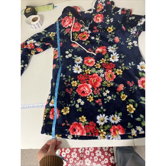 Shefly Floral Fleece Hoodie w/ Pompon Drawstring Women's Size M - Picture 7 of 8
